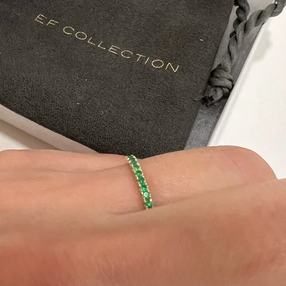 EF Collection 14K Yellow Gold Emerald Eternity Stacking Ring - Picture 2 of 12
